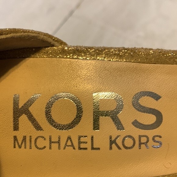 KORS Michael Kors Amaryn Gold Suede Rhinestone Bling Sexy Heels Size 8.5 Party - Picture 11 of 12